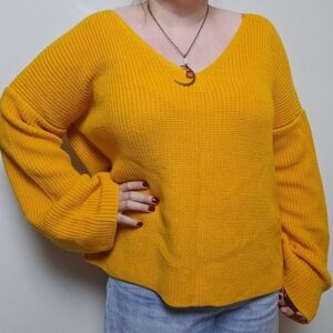 Topshop Yellow Knit Lattice Back Sweater